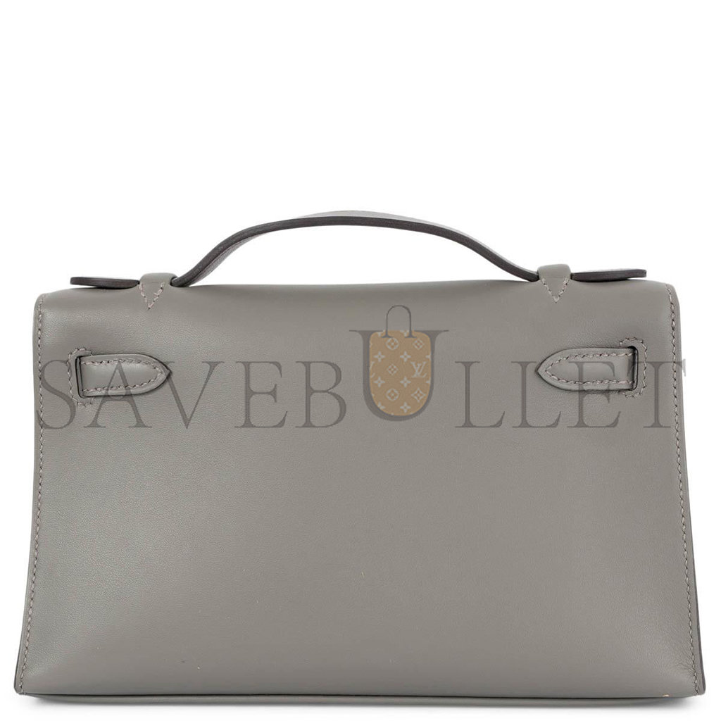 H**mes master gris meyer gray swift leather kelly pochette clutch bag w gold (22*14*7cm)